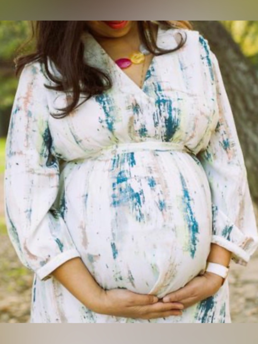 Liz Lange Maternity V-neck Tie Belt Abstract Print Tunic XL